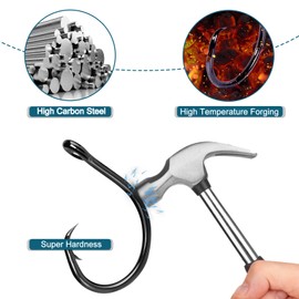 9KM DWLIFE Fishing Hooks Circle Hooks 4X Strong Fish Hook,High Carbon Steel Non-Offset Closed Eye Wide Gap for Catfish Striped Bass Salmon Fresh and Saltwater 25pcs 1#