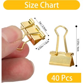 CUARUSUIKA Binder Clips Set,40Pack, 1 in Small Clip, Paper Clips for Office, Home, School, Crafts, Business(Gold)