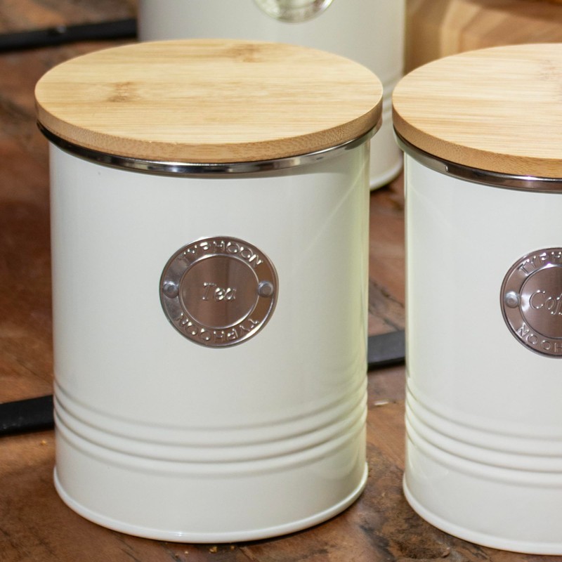 Darthome Cream Metal Tea Coffee Sugar Kitchen Storage Canisters Set