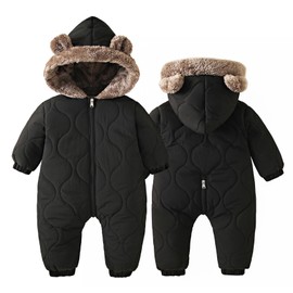 Happy Cherry Baby Jumpsuit Winter Overall Newborn Snowsuit Hooded Fleece Interior Baby Girls Boys Warm Romper 80