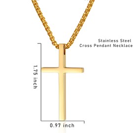 Rnivida Gold Plated Cross Necklace for Men, Stainless Steel Gold Tone Plain Cross Pendant Necklace Simple Jewelry Gifts, 24 Inches Chain