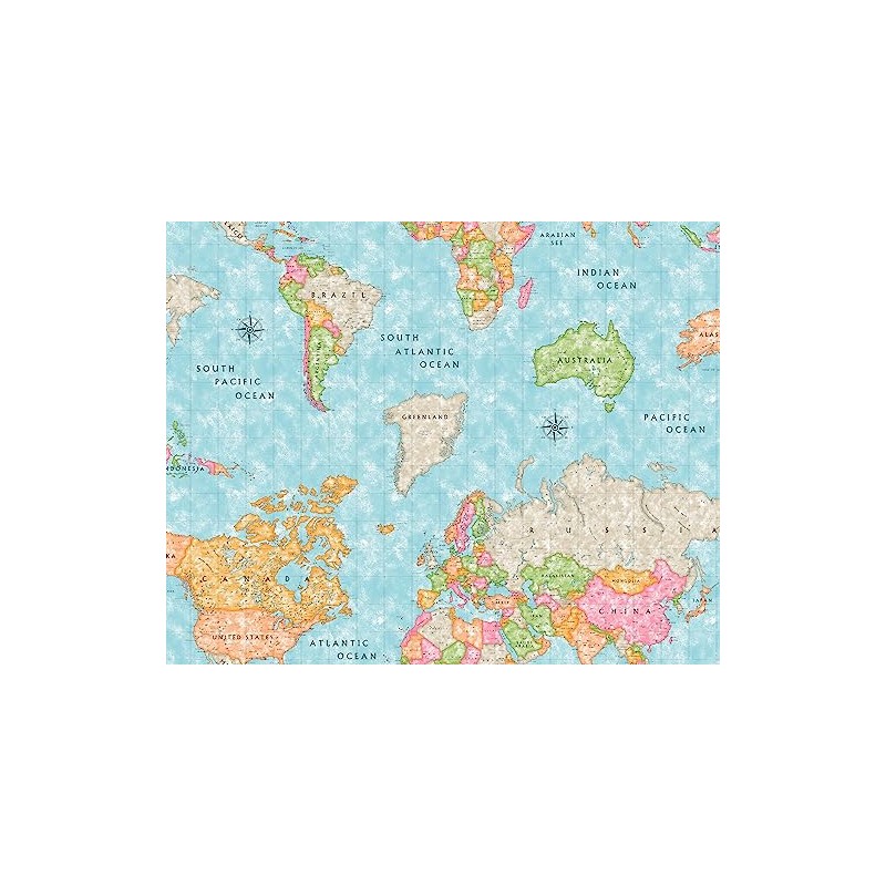 Martina Home Blue World Map Resin Coated Tablecloth 140cm x
