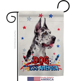 Breeze Decor Patriotic Harlequin Great Dane Garden Flag Set with Stand Animals Dog Puppy Spoiled Paw Canine Fur Pet Nature Farm Animal Creature Small Gift Yard House Banner Made in USA 13 X 18.5