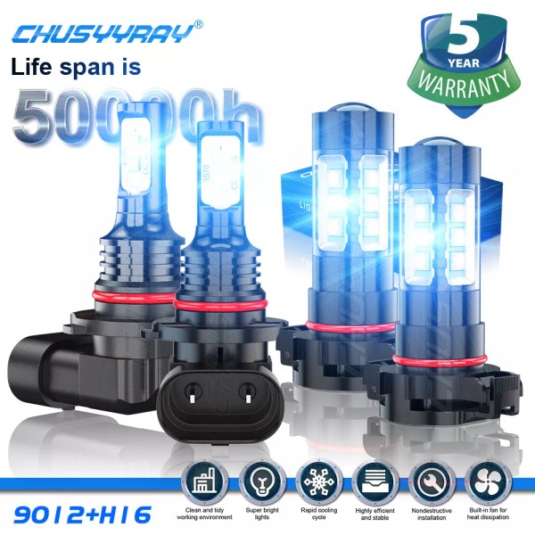 CHUSYYRAY For Toyota RAV4 2016-2018 9012+H16 8000K LED Headlights Fog