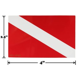 Scuba Diving Stickers | Set of 4 | 4" x 2.5" | Decals Weatherproof UV Resistant Vinyl Laminate Red and White Flag