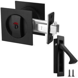 Malimali Pocket Door Lock and Edge Pull Set, Pocket Door Hardware Square Door Lock with Indicators for Privacy Sliding Door Bifold Door Locks Pocket Door Pull Handles Replacement (Matte Black)
