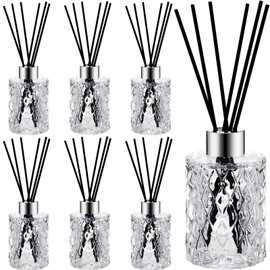 Norme 6 Set Reed Diffuser Bottle Empty Glass Diffuser Reed Diffuser Bottles Diffuser with Caps and Black Rattan Sticks Set 150ml 5.07 oz Fragrance Oil Diffuser Sticks for DIY Reed Diffuser (Silver)