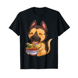 kawaii japanese anime Dog German Shepherd ramen Food Lovers T-Shirt