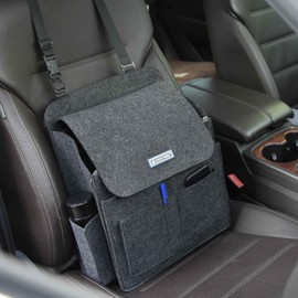 Lucky Sign Car Organiser, Front & Back Seat Organiser, Storage Bag, 12 Compartments, Felt, Dark Grey