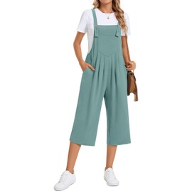 TAOHUADAO Womens Adjustable Jumpsuits Casual Wide Leg Overalls Summer Boho Sleeveless Loose Rompers with Pocket M, Blue Green
