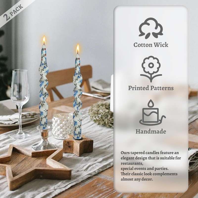 Unscented Floral Taper Candle Spiral Candlesticks - Set of 2