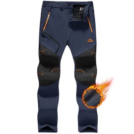 TACVASEN Men's Winter Snow Ski Pants Cold Weather Hiking Pants Outdoor Work Fleece Lined Pants Climbing Softshell Pants Navy 34