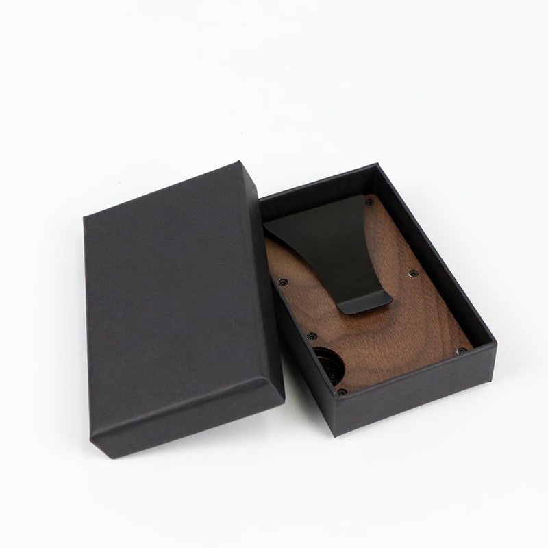MADERICO Men's Wooden Wallet Minimalist Elegant Metal Clip Credit Card