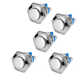 5Pcs Momentary Push Button Switch,Waterproof Metal Pushbutton for 5/8" / 16mm Mounting Hole, Buttons and Indicators(High Head,2 Screw Terminals)