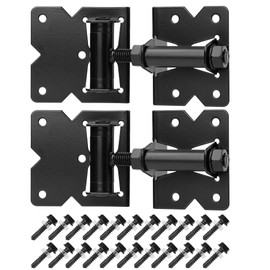 Heavy Duty Gate Hinges 2 Pack Solid Vinyl Fence Gate Closer Hinges with 22 Durable Screws, 90 Degree Tension Boerboel Gate Hinges Hardware Kit for Wooden/PVC Fence, Manual Close & Black Finish