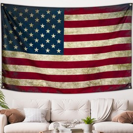 WHGJ American Flag Tapestry Vintage Retro USA Flag Poster, 60″W x 40″L Heavy Duty Polyester, Wall Hanging Decor for Dorm Living Room College Bedroom, Fade Resistant Indoor Outdoor