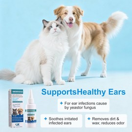 AMERRYAYUR Dog & Cat Ear Infection Treatment Drops with 1% Hydrocortisone, Pet Ear Cleaning Solution for Yeast Infections & Itchy Ears