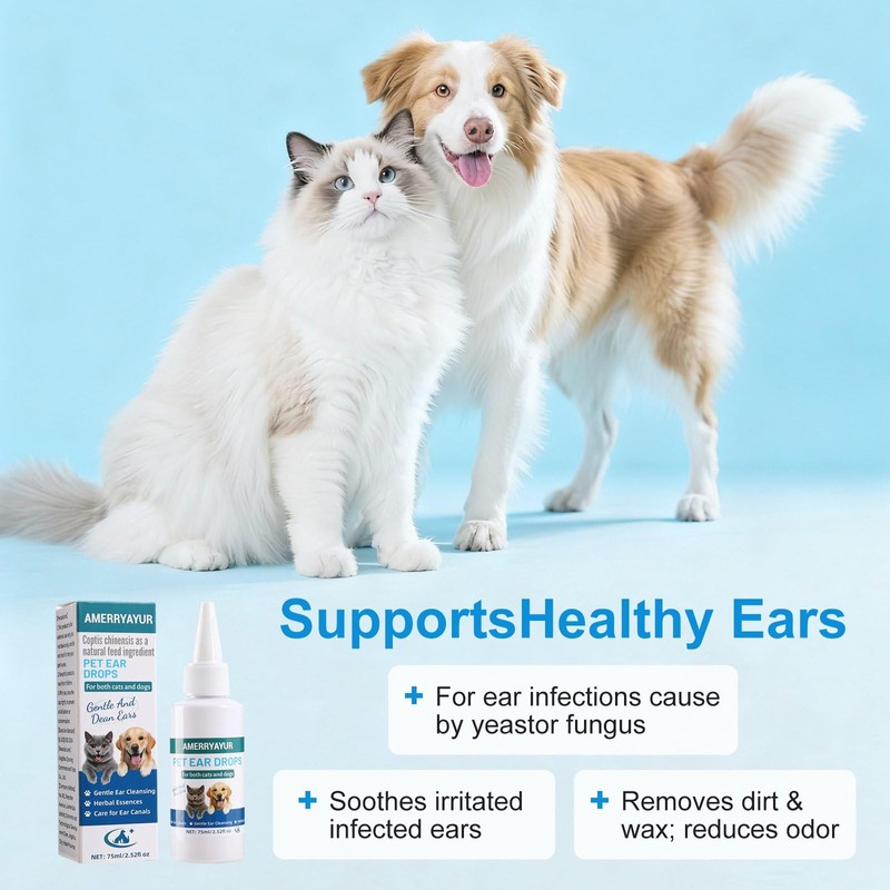 AMERRYAYUR Dog & Cat Ear Infection Treatment Drops with 1%