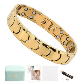 QIAOZILI Men's Magnetic Bracelet, Titanium Steel, 36 Tablets, Gentle and Skin-friendly, Lightweight, Healthy (Strong Magnets), Popular, Adjustable Size, Exclusive Box, Static Removal, Metal Allergies,