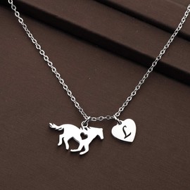 CHOORO Girls Horse Necklace Dainty Horse Jewelry Initial Necklace Kids Heart Initial Necklace Horse Gifts for Teen Girls Horse Lovers (L Horse -Necklace)