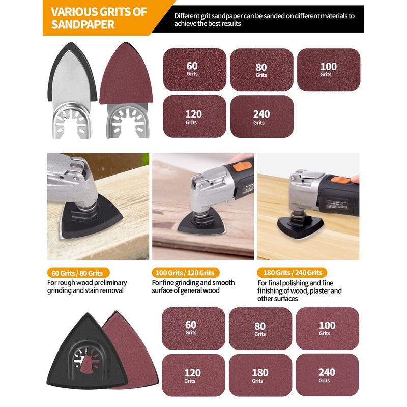 172 Pcs Oscillating Tool Sanding Pad Kit 4 Pcs Triangle