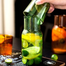 Bedside Water Carafe Set with Tumbler Glass Set - Desktop Cold Hot Water Bottle with Cup Sets - Mouthwash Bottle for Bathroom - 2 Piece Water Pitcher and Cup Night Set - 500ML/17.5 OZ