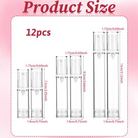 HJZHII 12pcs Airless Travel Pump Bottle, Mini Spray Bottle Refillable Clear Travel Pump Bottles Plastic Press Lotion Travels Container for Lotion Foundation Perfume DIY Creams(5ml 10ml 15ml)