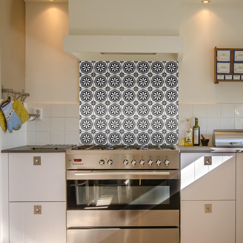 CHGCRAFT 36pc Black Floral Pattern Tile Stickers Waterproof Tile Stickers