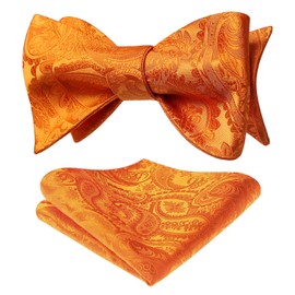 HISDERN Mens Paisley Jacquard Pocket Square Wedding Party Self Tie Pocket Square One Size, orange