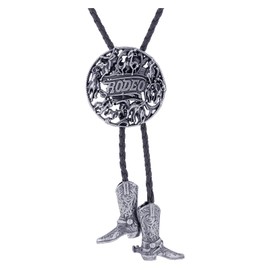 HUABOLA CALYN Western Bolo Tie for Men,Rodeo Vintage Cowboy Western Saddle Design with Cowboy Boots Bolo Tie,Native American Leather Necktie Necklace Costume Accessories for Men Women（Silver
