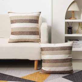 wyooxoo Farmhouse Stripe Throw Pillow Covers 18x18 Inch Set of 2 Decorative Boho Pillow Covers Square Cushion Covers for Sofa Couch Chair (Khaki, 18" x 18" (Pack of 2))