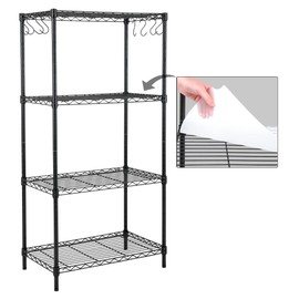 EFINE 4-Shelf Shelving Unit with 8 Hooks and 4-Shelf Liners, NSF Certified, Adjustable Metal Wire Shelves, Shelving Rack and Storage for Kitchen Laundry Bathroom Pantry Closet(23.6W x 14D x 47H) Black