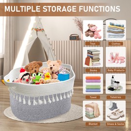 Cotton Rope Storage Basket, Rectangle Woven Baskets for Shelves, Laundry Basket with Handles, Home Organizer Storage Bin Cube for Living Room Bathroom, 15x10x9.5 Inches, Pack of 3 Gray