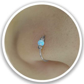 Thin Sterling Silver Light Blue Opal Nose Ring Hoop - 24 gauge very Thin Nose Hoop Tiny Piercings Nose Rings hoop - Opal nose ring - 2 mm Light Blue Opal piercing Nose Hoop