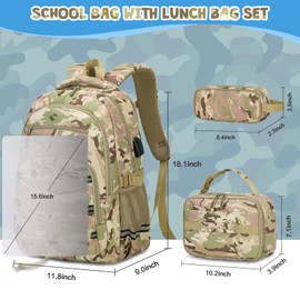 ACESAK Camo Backpack for Boys, Tactical Kids Backpack Boys, School Bags for Boy Children Teens Kids Elementary Middle High School, Military Bookbag and Lunch Bag Pencil Case Set with USB Charging Port
