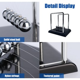 Newtons Cradle Balance Balls, Swinging Balls with Black Base, Fun Science Physics Learning Accessories, Calm Down Fidgets Kit, Desk Toys for Stress Relief, Office Home Decoration (Black)