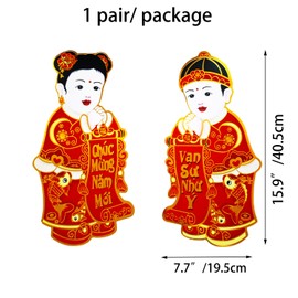 LOONELO 1 Pairs Vietnamese New Year Door Stickers, 2025 Spring Festival Wealth Boy Girl Window Clings, Asian Snake Decals for Home Door Wall Window Vitenamese Lunar New Year Decorations Tết Việt NAM
