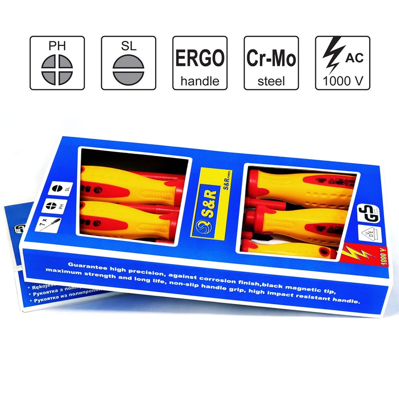 S&R Isolated Screwdrivers Electricians Set VDE-tested (German Electrical Engineering Association)