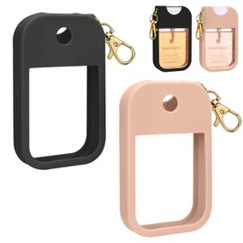 AIERSA Hand Sanitizer Spray Case Compatible with Touchland, Silicone Hand Sanitizer Case Holder with Keychain for Touch Land Mist 1FL. OZ -Blush Beige+Black