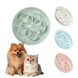 Melamine Cat Slow Feeder Bowl - Floral Maze Cat Food Dish - Flat Plate for Dry & Wet Food - Cute Kitten Bowl - Dishwasher Safe - 6.3'' W x 1'' H - 5.5 oz (160g) - Green