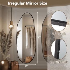 Mirrorons Irregular Wall Mirror 63×24, Black Asymmetrical Bathroom Mirror, Oval Aesthetic Mirror, Full Length Mirror, Shatterproof Black Bathroom Mirrors