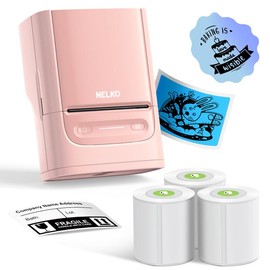 PM220 Label Maker Machine with Tape, Bluethooth Label Printer, Portable Thermal Printer for Small Business, Address,Sticker Printer:_Pink Printer+ 3 Roll White Tape
