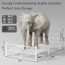 Gohapnis Full Size Bed Frame with Headboard and Footboard,White Metal Platform Bed Frames with LED Lights and USB Charging Station,Heavy Duty Metal Slats,No Box Spring Needed,Sturdy&Noise Free