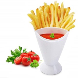 KIRALOVE French fries holder with sauces - restaurant - plastic - original gift idea - container - home - white bar - seen on TV - excellent quality