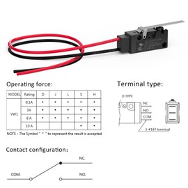 DIYhz Long Hinge Straight Lever Waterproof Momentary Push Button Micro Limit Switch with Line NC (normally closed) Snap Action Mini Switches 2 Pins 1 Pc for Arduino, Appliance and Electronic Equipment