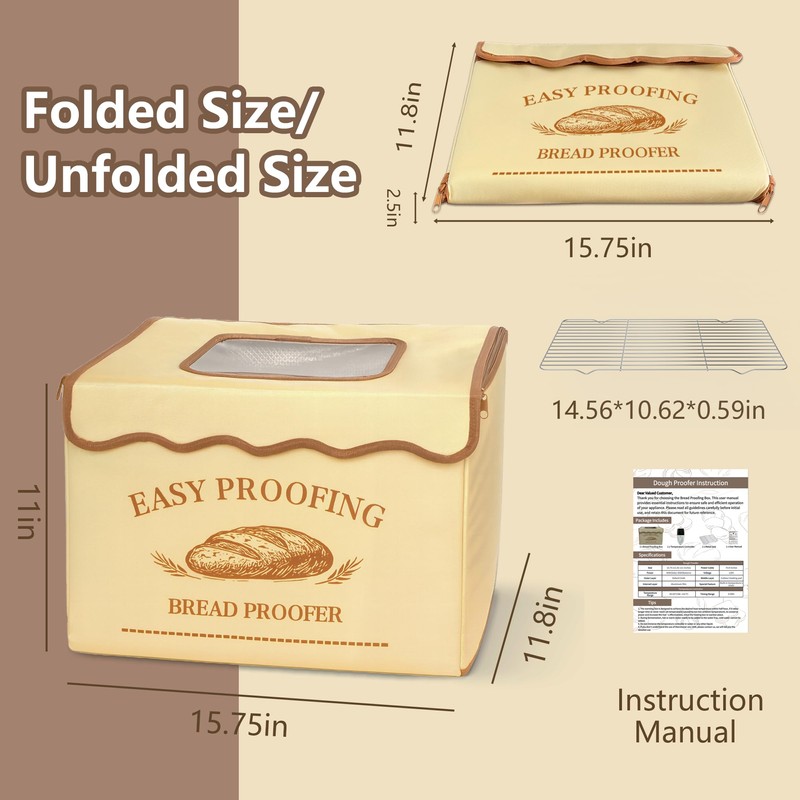 Bread Proofing Box, Three-sided Heating Foldable Zippered Sourdough Warmer Heater