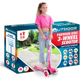 Outdoor Cruiser 3-Wheel Kids Scooter – with Lean-to-Steer Technology, Wide Deck, Led Lighted Wheel, 4-Level Adjustable Height T-bar Handle, Support Kids Up to 150 Lbs, for Boys & Girls Ages 3-8, Pink