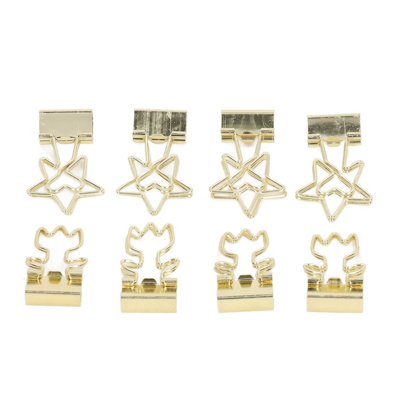 30pcs Gold Binder Clips Flower Shape Pentagonal Heart Shape Electroplating
