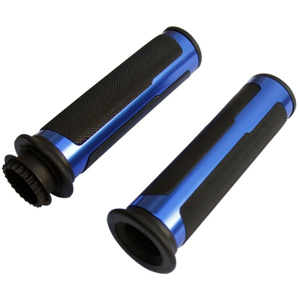 MotorToGo Blue CNC Aluminum 7/8" 22mm Handlebar Grips with Throttle