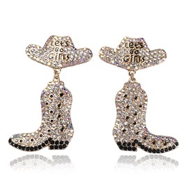 Beaded Earrings Cowboy Hat Boots Sparkly Rhinestone Fun Earring Western Country Cowgirl Jewelry Disco Silver Pink Black Brown Turquoise Drop Dangle Boho Earrings for Women Gifts Bachelorette Rodeo